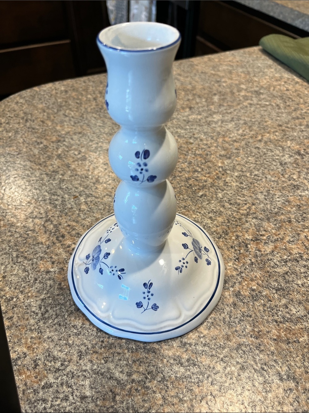 White and Blue Floral Ceramic Candlestick Holder